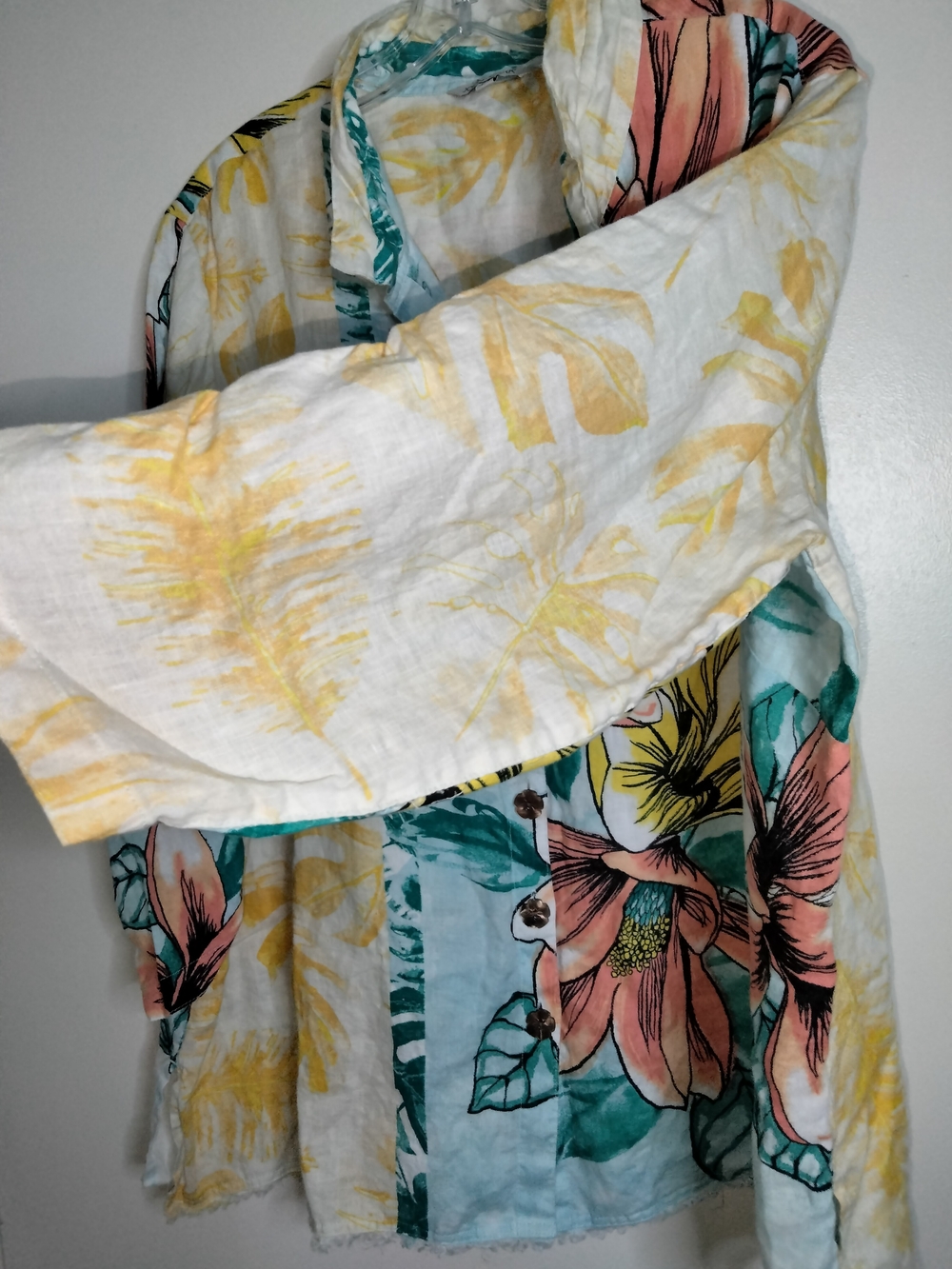 John Mark -Sz 2X- Multicolored Floral Linen Button-Down Front 3/4 Sleeve Shirt - Picture 5 of 14